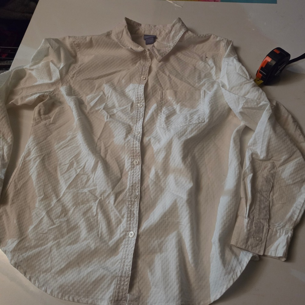 Laura Scott Womens Cream White Textured Button Down Long Sleeve Shirt Size L